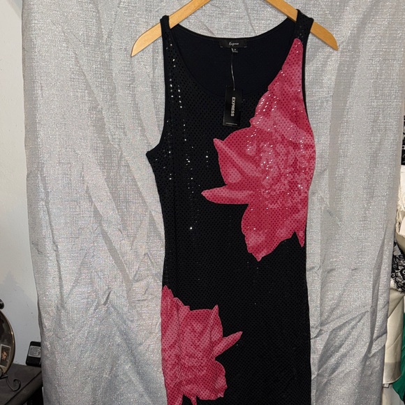 Express Dresses & Skirts - Express Black Dress with Pink Floral Design